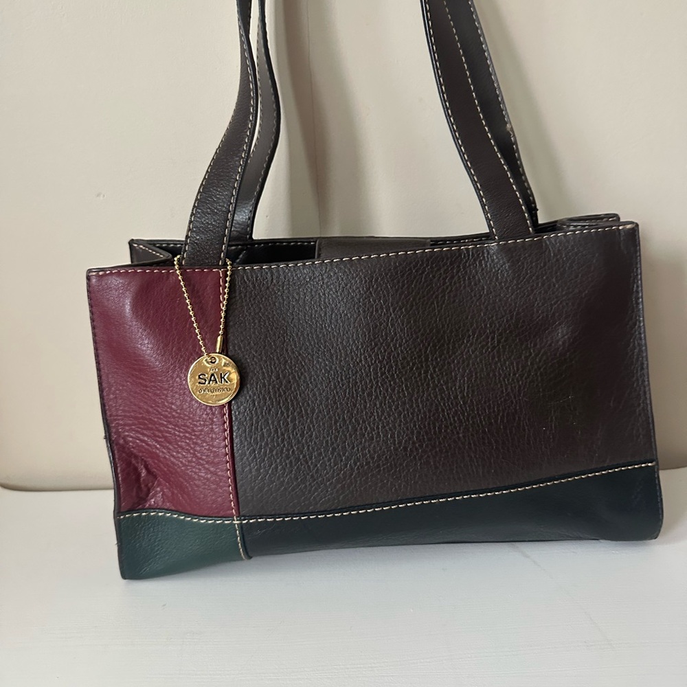 VINTAGE THE SAK Colorblock Leather Shoulder Bag - Earth Tones 90s Boho